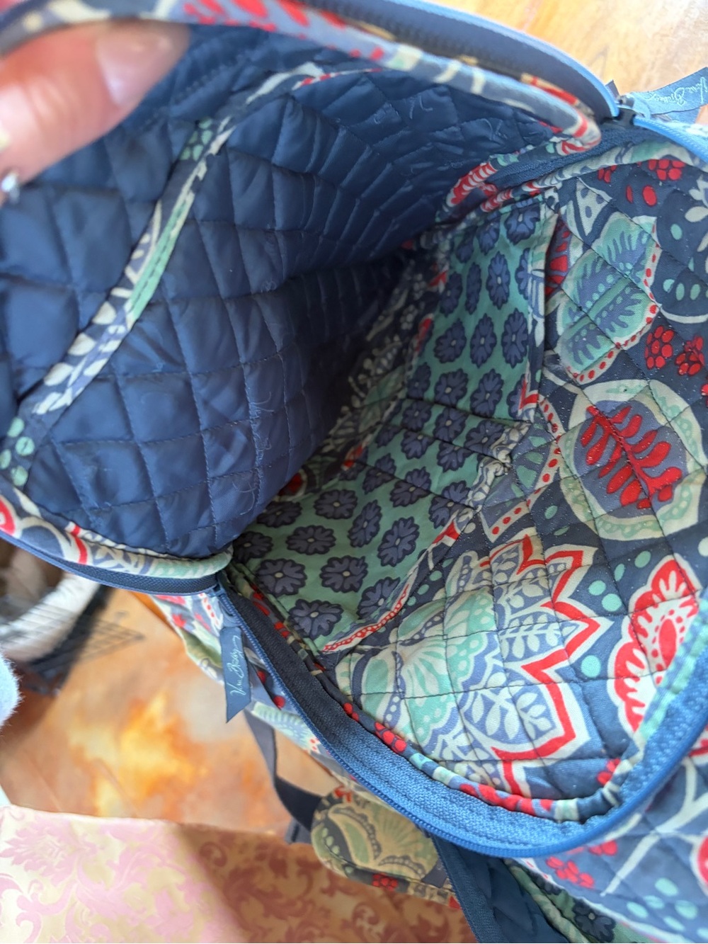 Vera Bradley Quilted Floral Backpack - Navy, Red & Mint - Picture 7 of 7